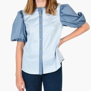 NWT Emily McCarthy Blue Color Block Button Up Blouse